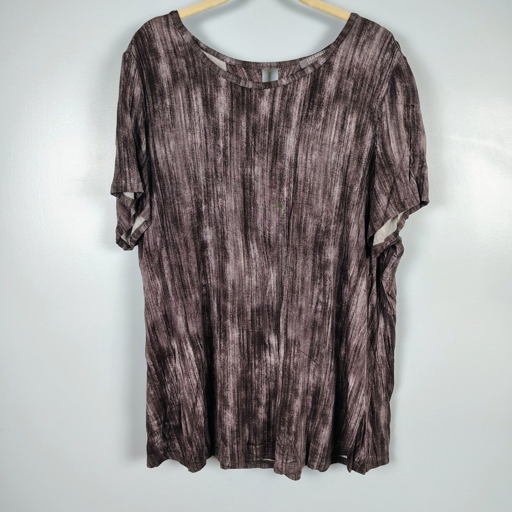 Lisa Rinna Collection Womens 1X Surplice Back Top Brown Abstract Gorpcore SZ 1X